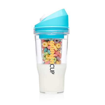Taza de cereales CRUNCHCUP XL azul portátil de plástico para desayuno