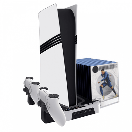 Estación de refrigeración de soporte vertical con iluminación RGB y base de carga de mando doble compatible con PS5 Pro Slim Disc/Digital Editions-Negro Blanco