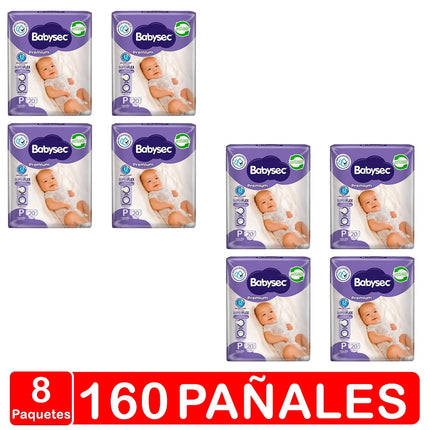 Pañales Babysec Premium Manga X8 - Talla P - 160 Pañales