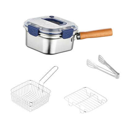 Olla Pequeña Para Freír, Multifuncional, Cuadrada, Para Pescado Y Patatas Fritas, Tapa Azul
