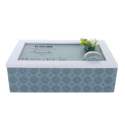 Caja De Té Mediana De Madera 6 Espacios Azul