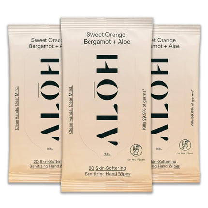 Toallitas desinfectantes para manos ALOH, naranja dulce, bergamota y aloe, 60 unidades