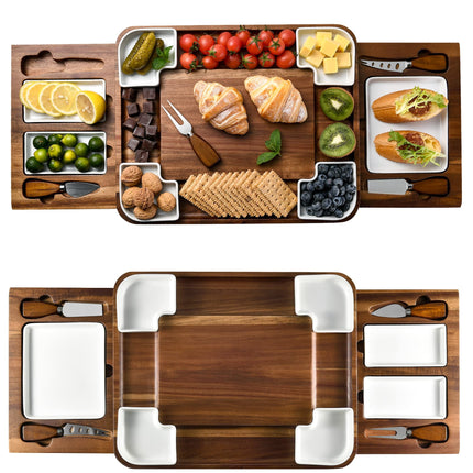 Juego de tablas para quesos Shanik Upgraded Acacia con cubiertos sin grabar