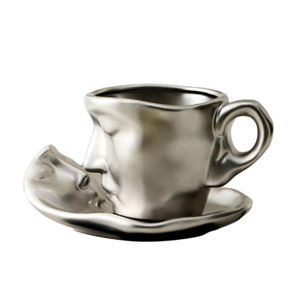 Taza De Café De Cerámica Con Platillo, Juego De Beso De La Cara Para Oficina, Hogar Romántico