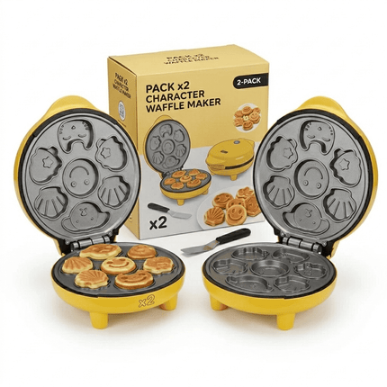 Maquina De Waffles Combo 2 Unidades  Mini Infantil Electrica Para Hacer Mini Tortas Y Masas Con Figuras Divertidas Superficie Teflon De Facil Limpieza Cocina En Familia FIGOIMPORT