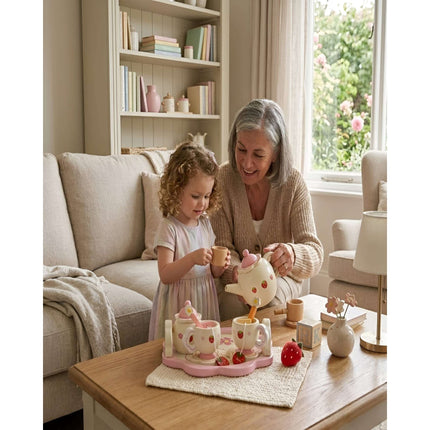 Set de Té de Madera Infantil Con Diseño De Fresas