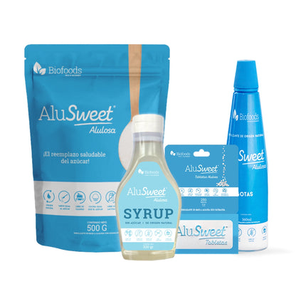 Super Pack AluSweet: Alulosa 500 gr +Syrup +Alulosa 360 ml + Tabletas