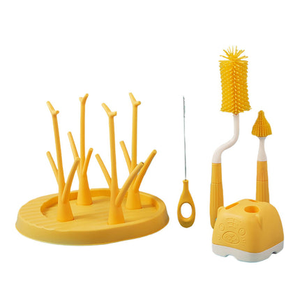 Juego De Cepillos Para Botellas Cepillo De Lavado Cepillo De Limpieza Portátil De Silicona Limpiador De Botellas Amarillo
