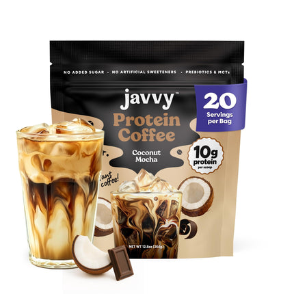 Café helado con proteínas Javvy Coconut Mocha, 20 porciones, 80 mg
