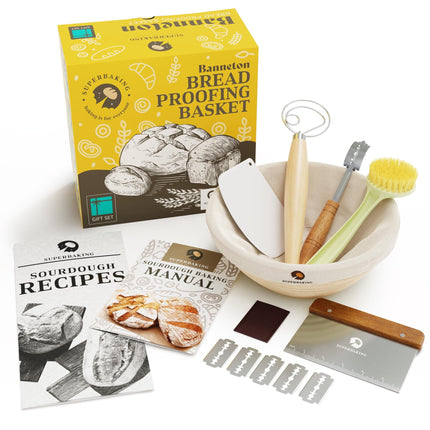 Juego de cestas para hornear pan Superbaking, 23 cm, redondas, con herramientas