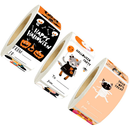 3 Rollos De Pegatinas De Halloween Para Galletas, Cupcakes, Tarjetas Para Hornear, Sellos De Sobres