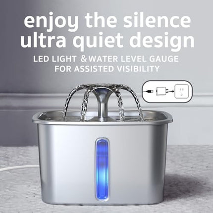 Fuente de Agua Gato Veken Acero Inoxidable Filtro 5 Etapas LED