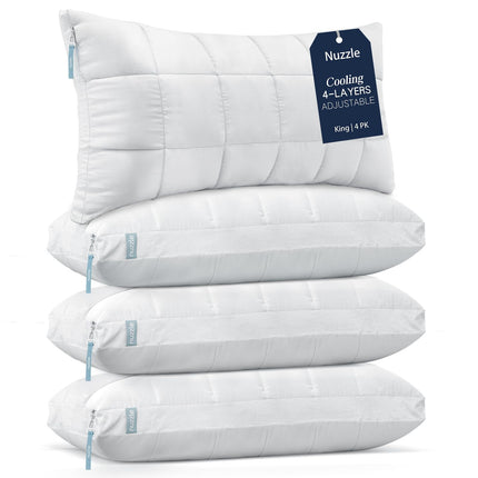 Juego de 4 almohadas Nuzzle, tamaño king, refrigeración ajustable