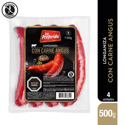 Longaniza con Carne de Angus Bolsa 4 Un, 500 g