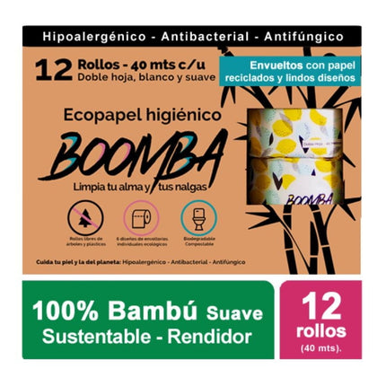 Papel Higiénico Eco Bambú Doble Hoja 40 m, 12 Un