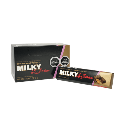 Pack X10 Chocolate en barra Milky Pecanas Y Pasas 50g