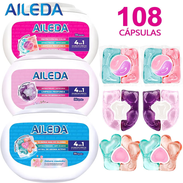 Detergente En Cápsulas Aileda  3Caja（Cítricos y frutas 1Caja，sakura 1Caja，Fresias y lirios 1Caja）en total 108 Cáps
