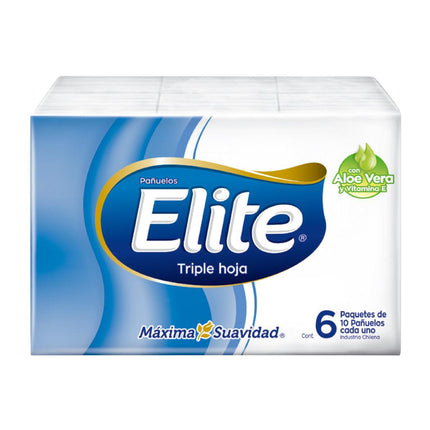 Elite Pañuelo Aloe Vera Triple Hoja 6 paquetes de 10 unid c/u | Apishop.cl