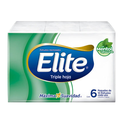Elite Pañuelo Mentolado Triple Hoja 6 paquetes de 10 unid c/u | Apishop.cl