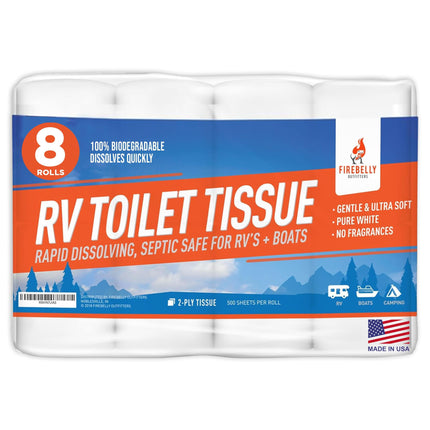 Papel higiénico RV Firebelly Outfitters, 2 capas, 8 rollos, 500 hojas