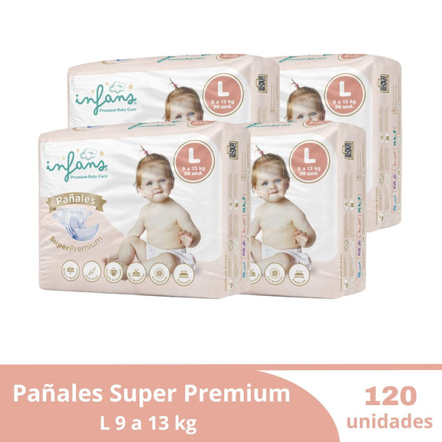 Pañales desechables Super Premium L INFANS 120 UND