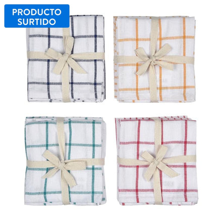 Set 4 Paños Cocina 80% Algodón+20% Poliéster, producto surtido
