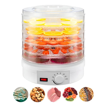Deshidratador De Alimentos Electrico 5 Bandejas Frutas Verduras Y Carnes Maquina Secadora Termostato Regulable 220v FIGOIMPORT