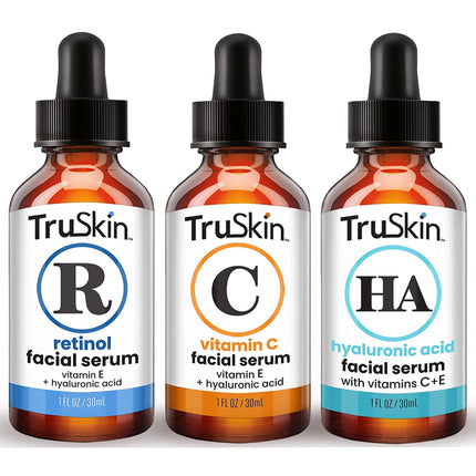 Set para el cuidado de la piel TruSkin Face Serum Trio, ácido hialurónico, vitamina C y retinol