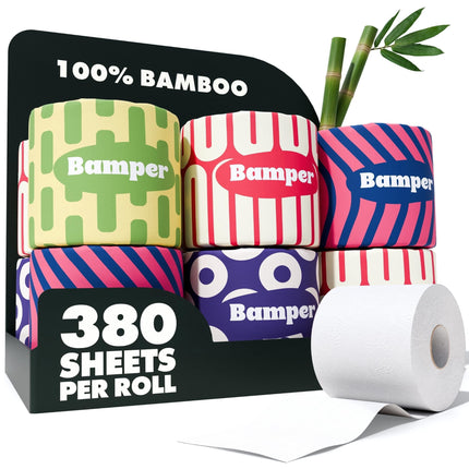 Papel higiénico Bamper, 3 capas, 380 hojas, 100% bambú, 12 rollos