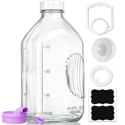 Botella de leche de vidrio Ritayedet 1.9L con tapa y asa reutilizables