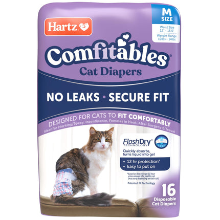 Pañales para gatos Hartz Comfitables, tamaño mediano, 16 unidades