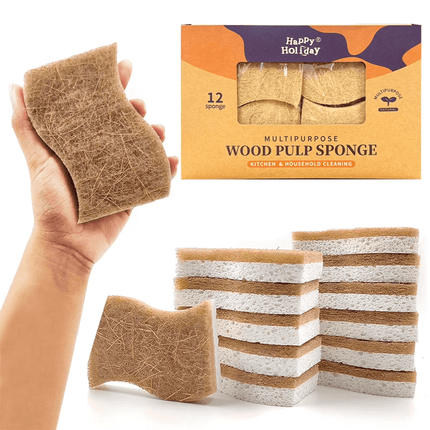 Pack 12 Esponjas de Cocina Naturales Esponja de Fregado de Celulosa y Coco Biodegradable