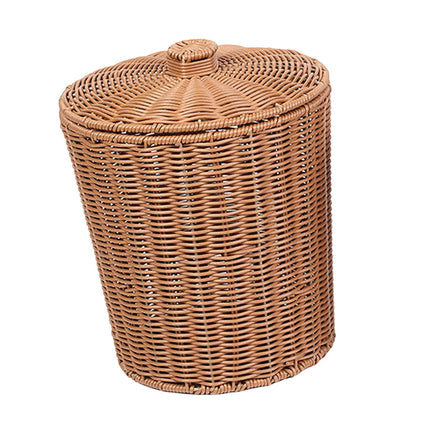 Cestas De Almacenamiento Contenedor Redondo Tejido A Mano Con Tapa Para Patio Decoración Del Hogar Pan 23.5x28.5cm