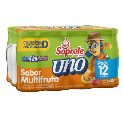 Bebida Láctea Probiótico UNO Multifruta Pack 12 Botella, 80 ml c/u - Soprole | Apishop