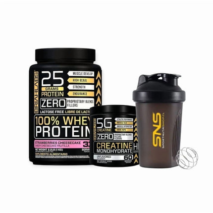 Pack Proteina 100% Whey 1kg Stramberry + Creatina 60sv + Shaker -