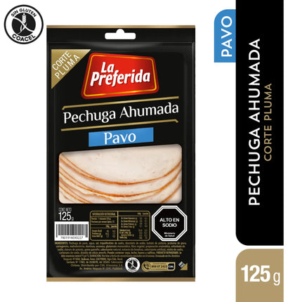 Pechuga de Pavo ahumada corte pluma, 125 g