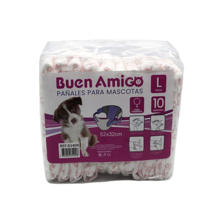 Pañal Perro Mascotas Absorbente Celo Hembra X10 Blanco L