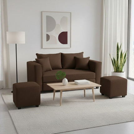 Living Aurelia 2 Cuerpos + 2 Pouf Tela CHOCOLATE