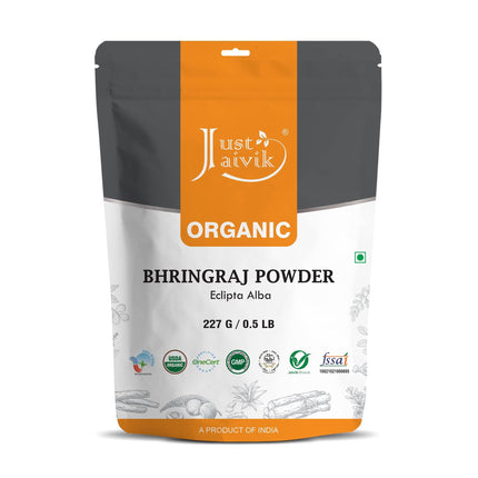 Polvo de Bhringraj para el cuidado del cabello Just Jaivik 227 g | 250 ml