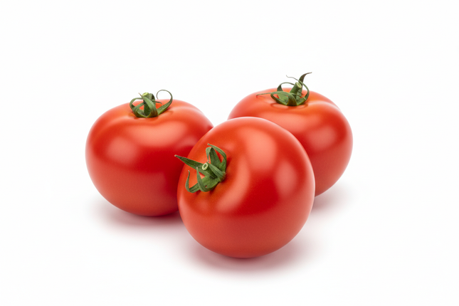 imagen hiperealista de tomate larga vida en fondo blanco