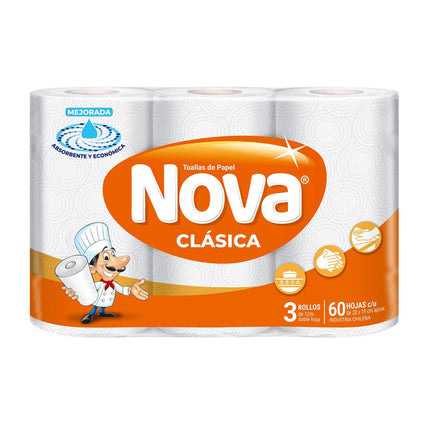 Nova Toalla de Papel 12 metros 3 rollos | Apishop.cl