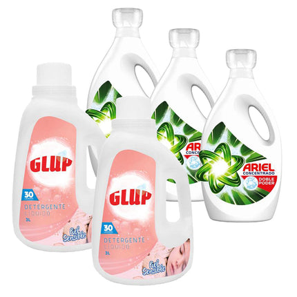 Pack 3 Ariel 1.8L + 2 Glup Piel Sensible 3L PACK | Apishop.cl